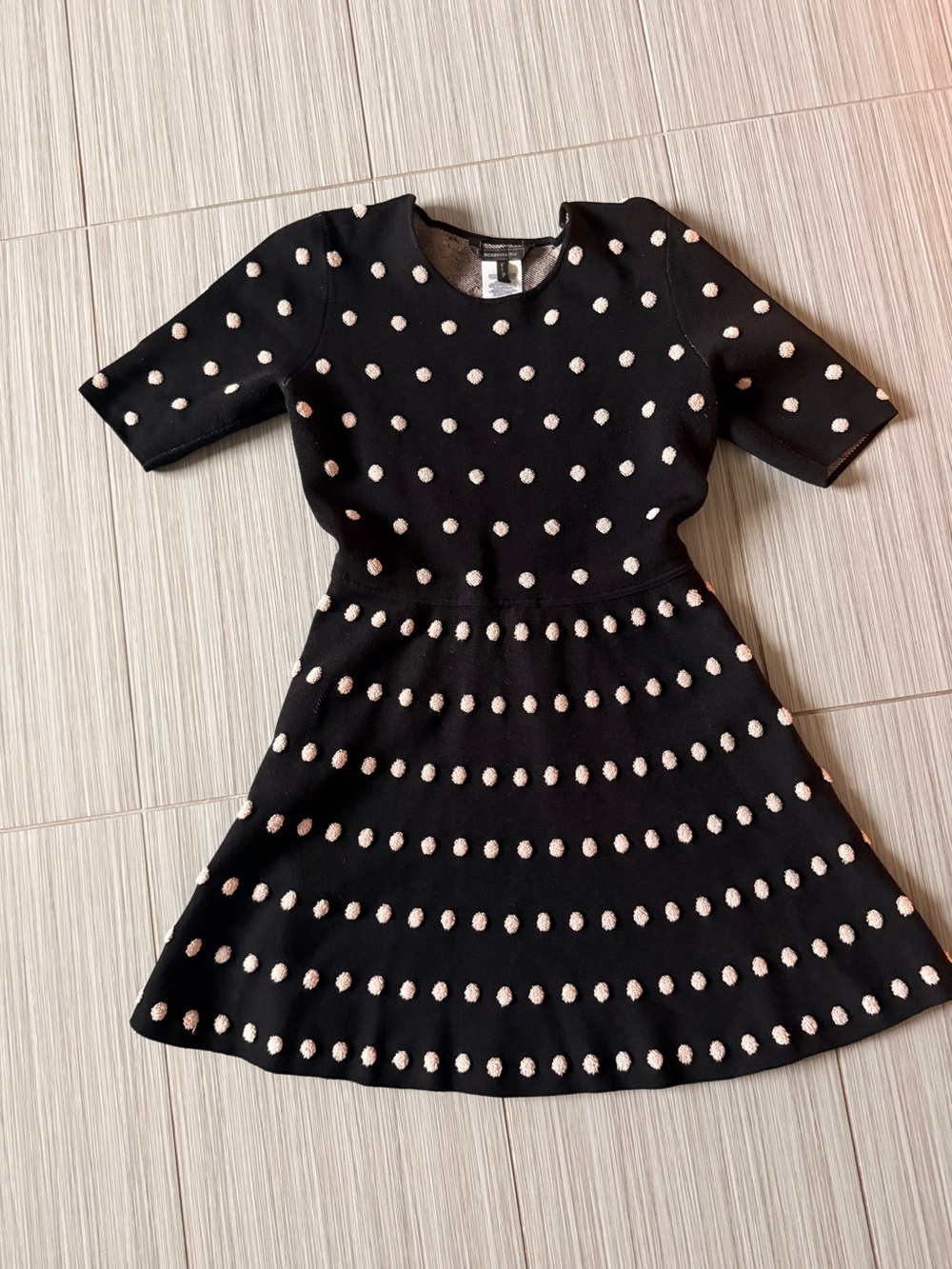 BCBGMaxAzria Black Dress with Cream Polka Dots